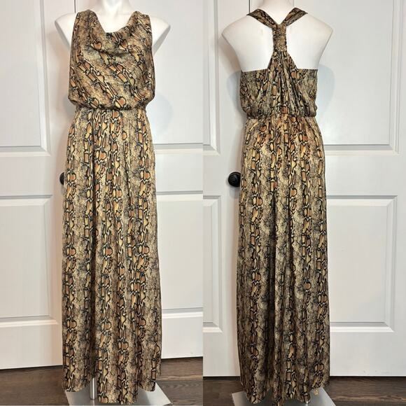 Great Jones Tan Black Snake Print Drape Neck Racerback Maxi Dress 2 - Picture 1 of 11